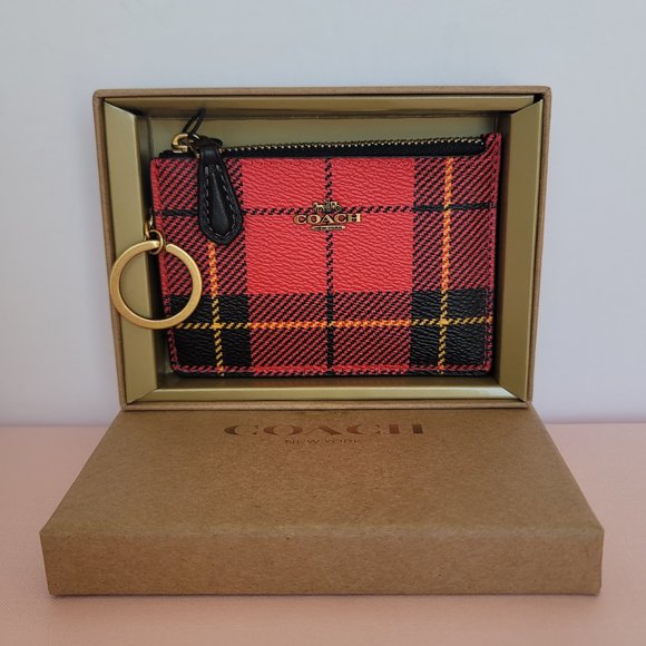 COACH Novelty Plaid Print Mini Skinny ID Case In Coated Canvas– Red Multi⭐ - Picture 2 of 15